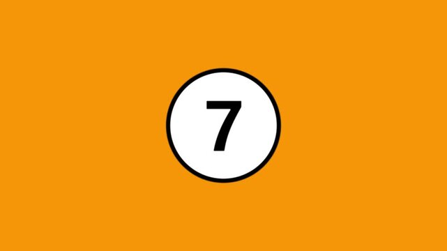 Minimalist number seven animation featuring white circle against solid orange background.