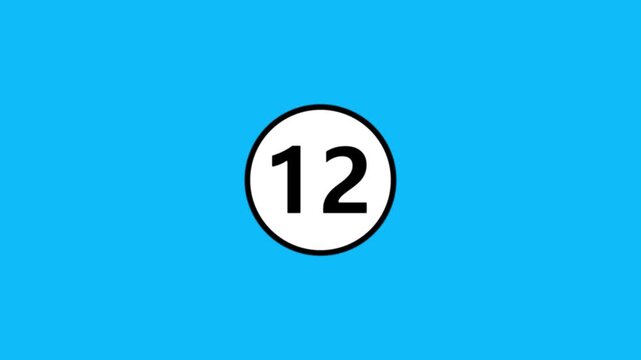 Number twelve appears inside a white circle on blue background motion graphic.