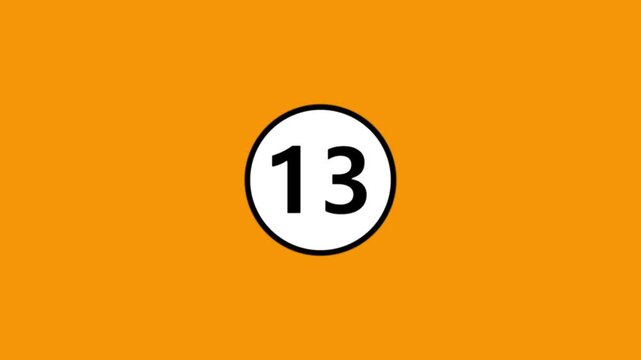 Countdown timer displaying number thirteen inside white circle over solid orange backdrop.