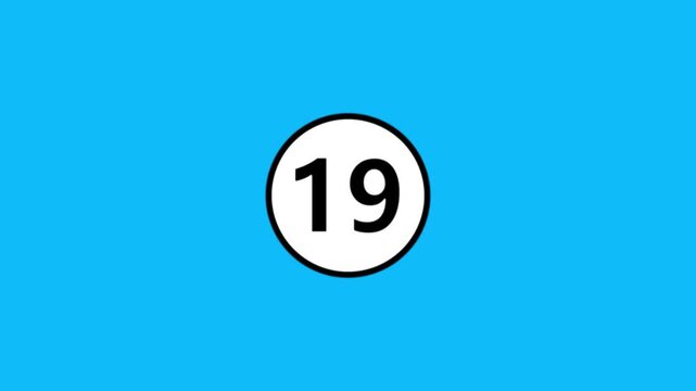 Countdown timer with number nineteen displayed inside circular frame on solid blue backdrop.