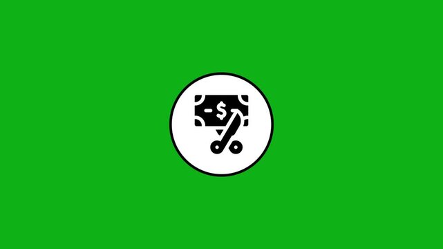 Animated icon showing money bill being cut by scissors, symbolizing budget cuts or savings.