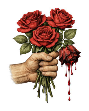 PNG Hand holding roses bleeding.
