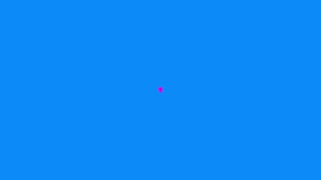 Minimalist map pin icon with smooth bouncing motion effect on bright solid blue background.