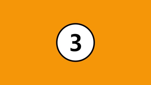Minimalist countdown timer animation featuring bold black number three on orange backdrop.
