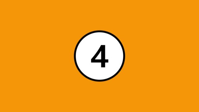 A motion graphic animation of the number 4 appearing and disappearing in white circle on orange background.