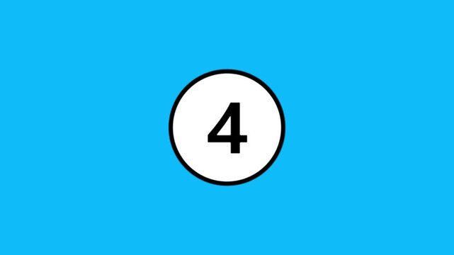 Countdown number four animation on blue background with circular motion and black outline.