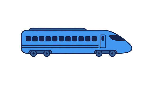 Modern Blue High Speed Train Side View Icon Flat Vector Illustration Isolated on Transparent Background