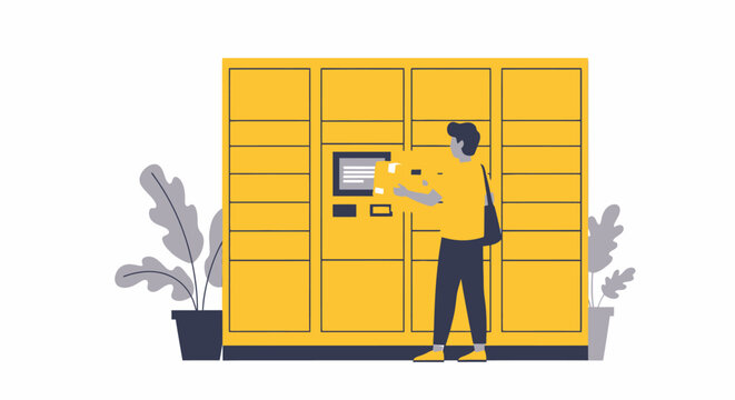 Smart Parcel Locker Illustration for E-commerce Delivery and Automated Logistics