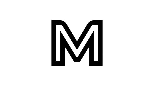 A bold black letter M is centered on a clean white background