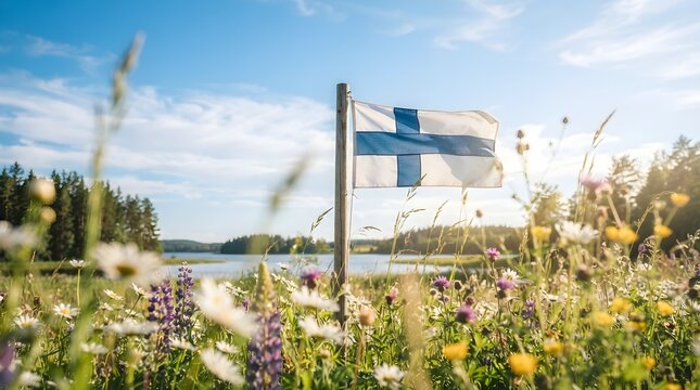 finland flag on the meadow