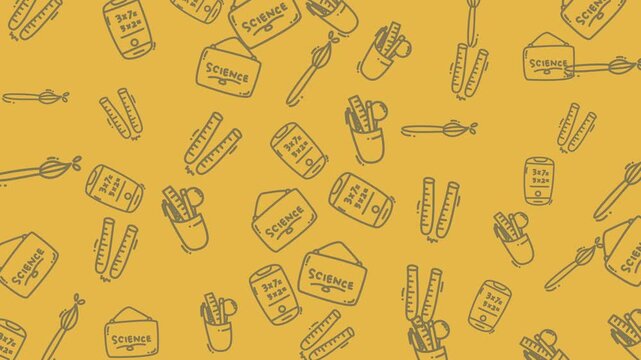 Sciencethemed illustration of stationery items on a yellow background with doodles, suitable for educational posters, websites, and presentations.