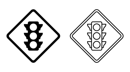 Traffic signal ahead silhouette on white background two variations © UmmeFaria