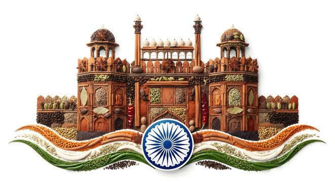 Happy india independence day and india monuments red fort concept on background.
