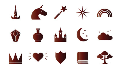 Fantasy magic elements and unicorn icons set © Sadhin07