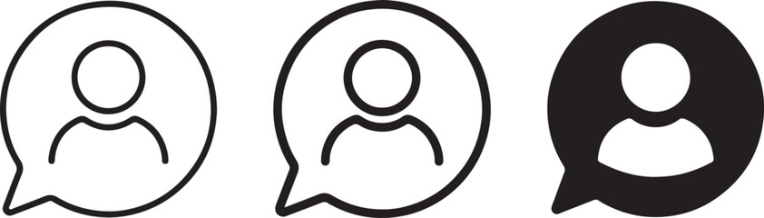 Naklejka premium User profile chat bubbles line art and solid black icon set