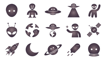 Set of 15 alien and space related vector icons for futuristic and science fiction design © Sadhin07