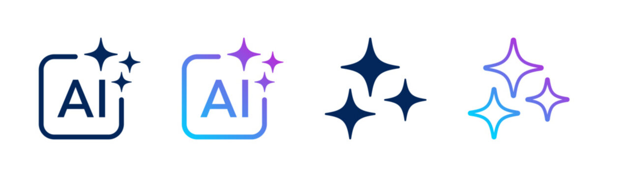 AI generate icon, Artificial intelligence symbol with sparkle star, Colourful ai logo. Transparent vector illustration and PNG