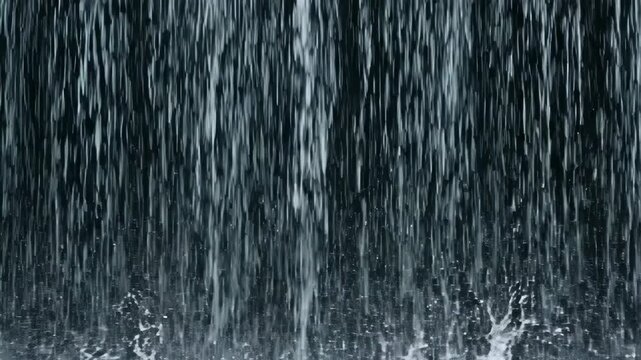 Heavy Rainfall Creating Waterfall Effect in Dark Environment.