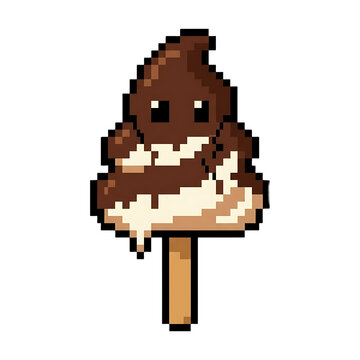 Pixel Art Chocolate and Vanilla Swirl Frozen Dessert Bar on a Wooden Stick