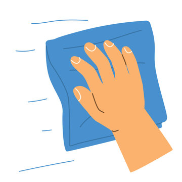 hand with cleaning cloth, wiping surface with cleaning rag, hygiene and housekeeping concept- vector illustration