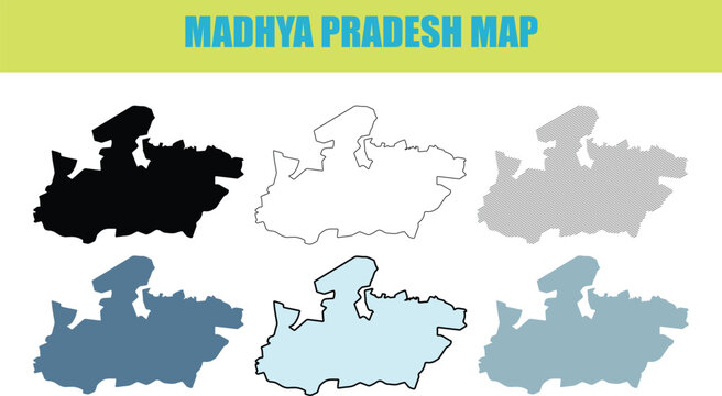 Madhya Pradesh map in fill outline and lined style variations against clean background for design