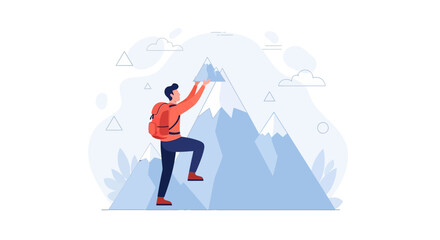Fototapeta premium Man Climbs Mountain Peak: Achievement, Adventure, and Success Concept Illustration
