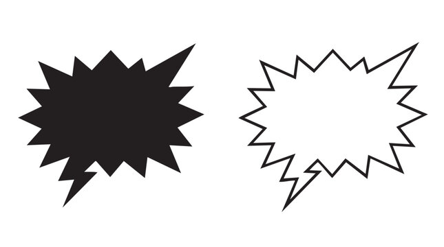 speech bubble with jagged edges and a black silhouette featuring communication, design