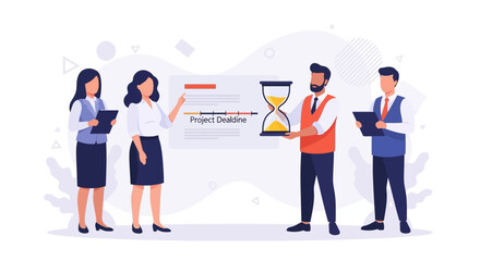 Fototapeta premium Team Meeting Project Deadline Management with Hourglass and Timeline