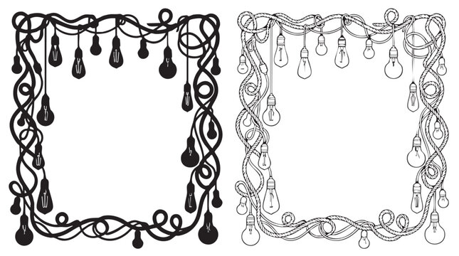 string lights forming decorative border with bulbs featuring illustration, design