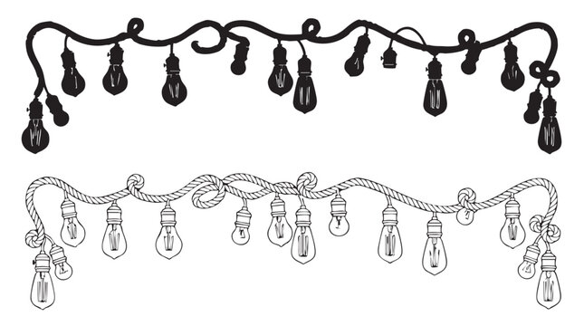 string lights with bulbs hanging from a rope featuring decoration, illumination, party