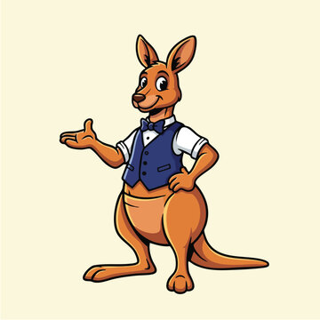 Cartoon kangaroo in blue vest presenting