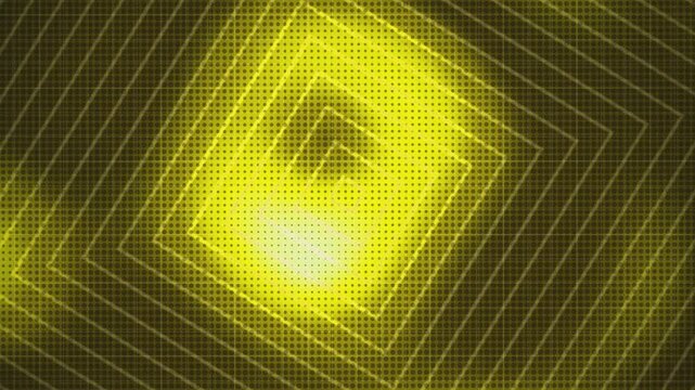 Concentric Yellow Squares Forming Tunnel Pattern with Halftone Dots Background