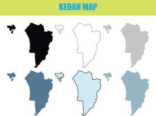 Fototapeta premium Kedah map variations in fill outline and lined style for geographic representation and informational design