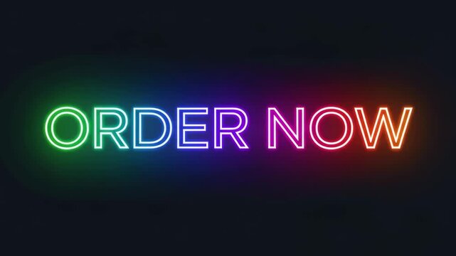 Neon order now sign with dynamic rainbow color changing animation 4K Ai HD high quality video.