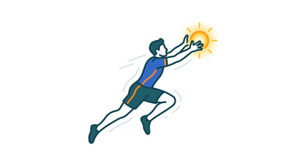 Obraz premium A stylized illustration of an athlete reaching out to touch a glowing sun icon