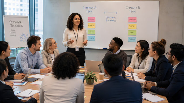Woman facilitating knowledge exchange between organizations