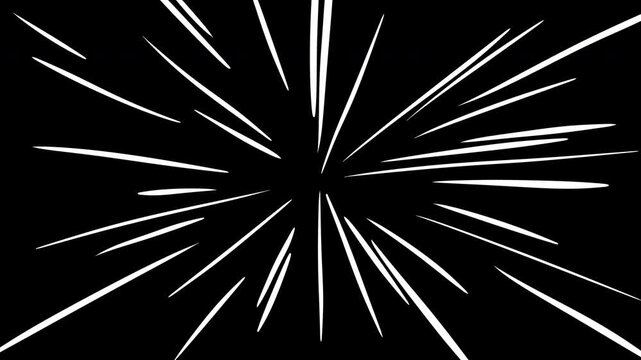 Collection classic anime speed lines in hand drawn style. Different overlay background 2d animation, fast motion zoom and explosion burst overlay effect isolated on black background.