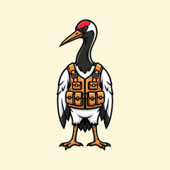 Obraz premium crane bird wearing orange safety vest