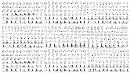 Retro cartoon legs and hands, Hands with gloves and feet with boots, various poses for characters, a set of poses, gestures, placement of hands and feet. Mascot character set. © Afsana