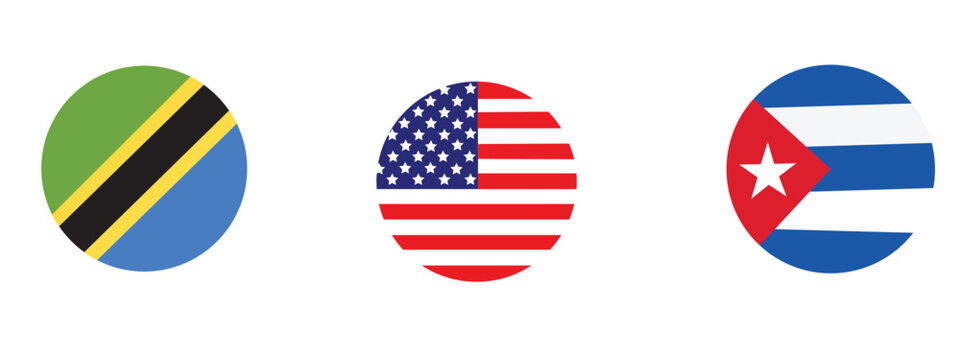 Circular national flag icons tanzania united states and cuba