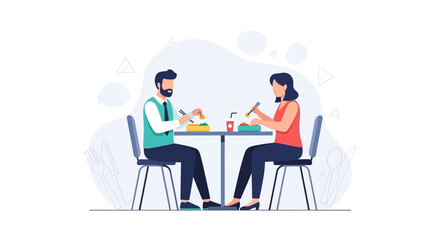 Fototapeta premium Couple Enjoying a Meal Together at a Restaurant Table, Vector Illustration
