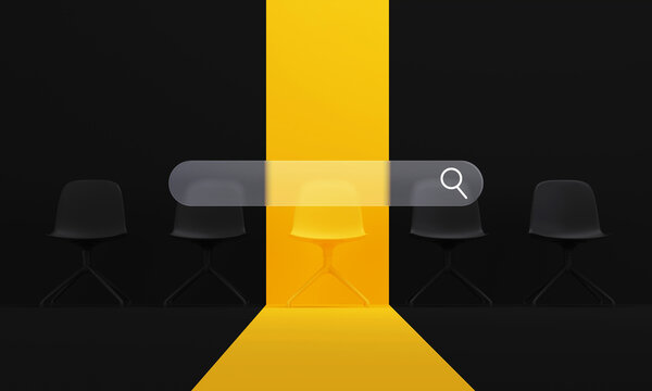Search bar over selecting yellow chair and path concept
