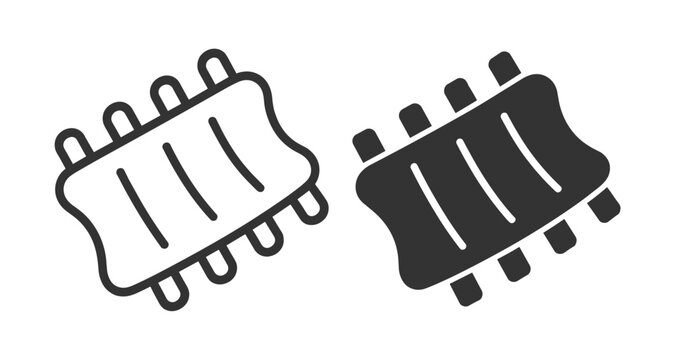 Pork Ribs Icons: Two stylized icons representing a rack of pork ribs, one in outline and the other solid black, perfect for menus and culinary designs.