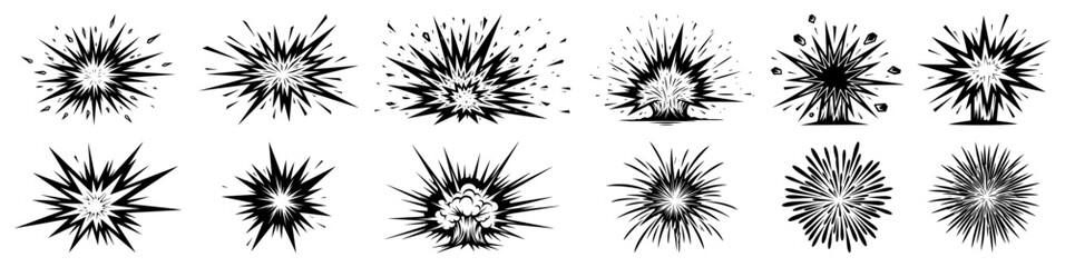 Explosion blast and spark collection with various burst shapes in graphic style © Kumamoto