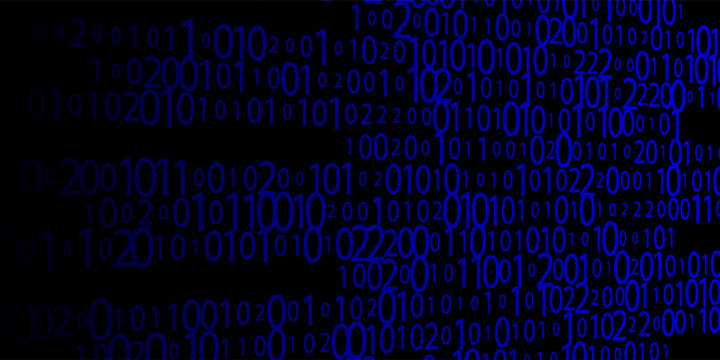 Blue Binary Data Software Programming Code Background. Random Parts of Program Code. Digital Data Technology Concept. 1 0 Machine Code. Random Binary Data Matrix Wide Vector Illustration.