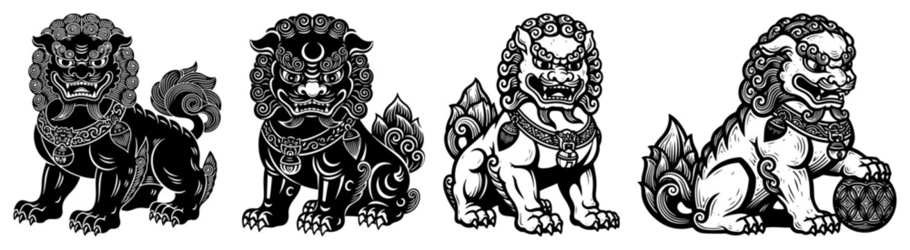 Chinese guardian lions shishi foo dogs collection in traditional asian style