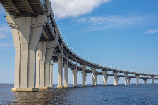 The Western high-speed diameter on Kanonerskiy Island. ZSD toll road in Saint Petersburg