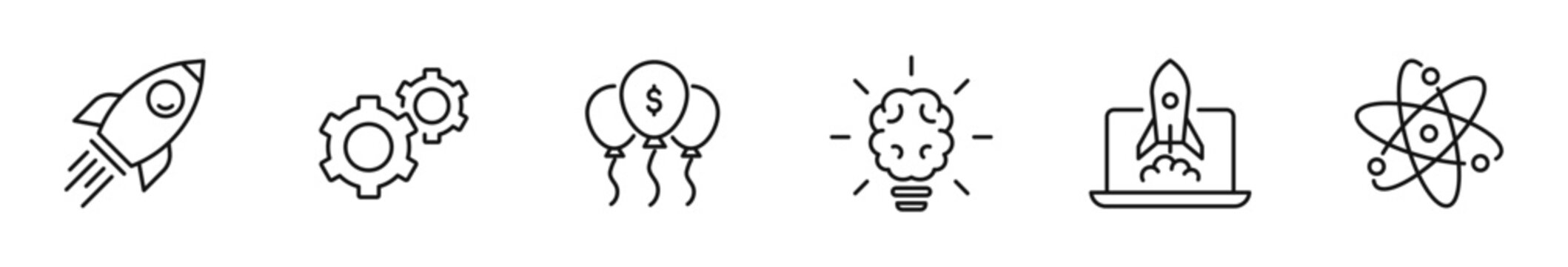 Startup icon set. Development icons in line style. Editable web icons for launch project, innovation, idea, strategy, funding, development business etc. Vector illustration.