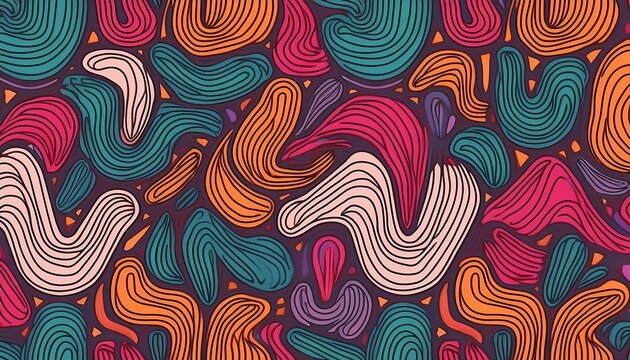 colorful line doodle seamless pattern creative minimalist style art background trendy design with basic shapes modern abstract color backdrop