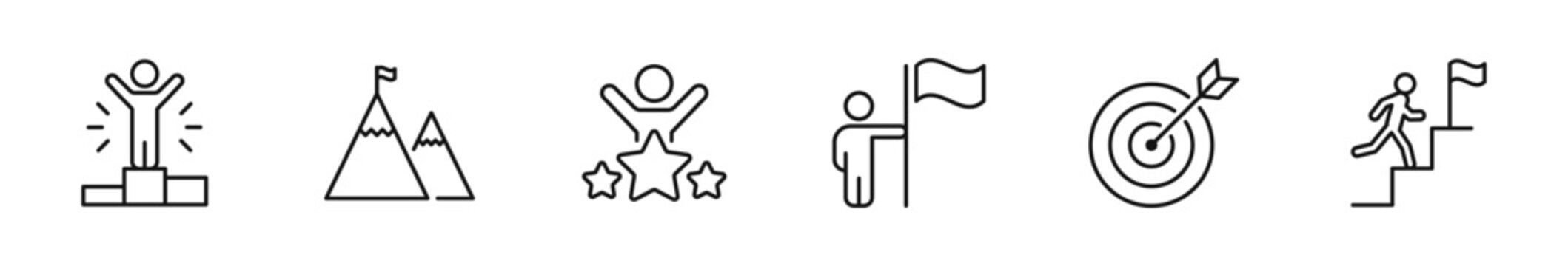 Success icon set. Successful icons in line style. Editable web icons achievement, star, best, reward, medal, motivation, winner, grow etc. Vector illustration.